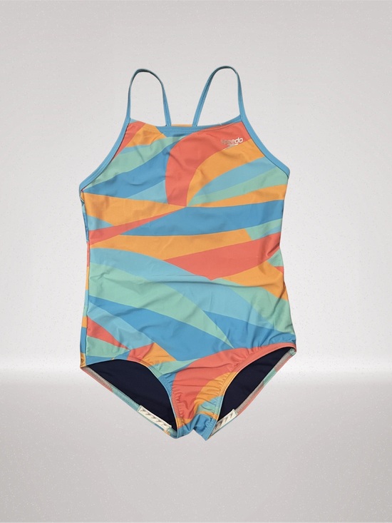 Speedo Other - Speedo Girls One Piece Swimsuit Large LG Colorful Geometric Print Blue Orange